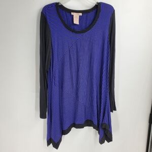PHILOSOPHY women's XL blue and black stripe asymmetrical stretchy blouse